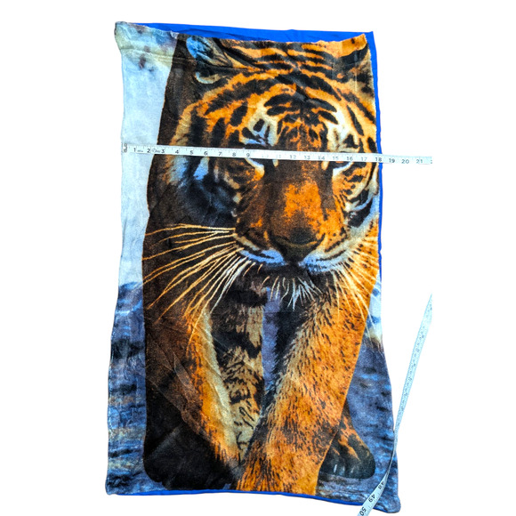 Fuzzy Tiger Pillowcase NWOT Long Style Bright Colors Blue Size 32in L 18in W - Picture 3 of 4
